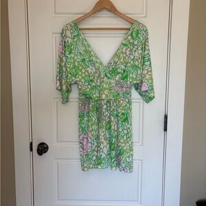 Lilly Pulitzer Floral Green and Pink Parigi Skirted Romper Dress